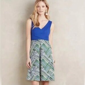 Anthropologie HD In Paris Women’s Blue Green Print Sleeveless Dress NWT